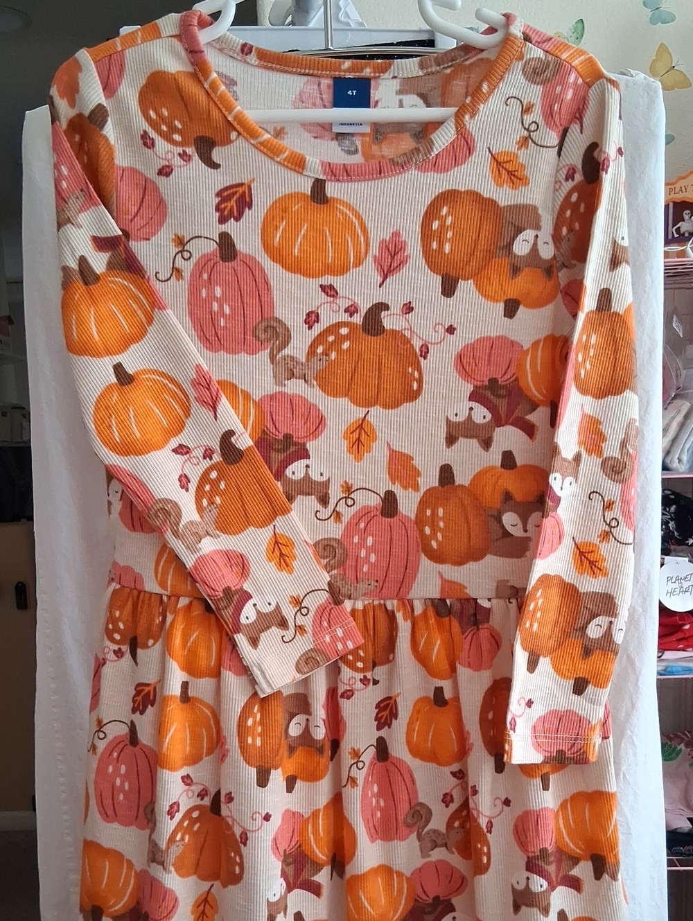 Old Navy Kids Pumpkin & Fox Print Long-Sleeve Dress - Orange, Pink, Cream